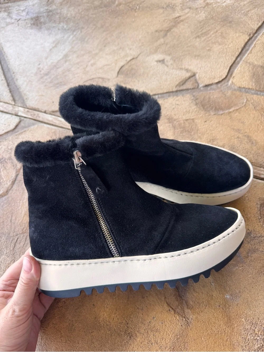 Aquatalia Alison Black Suede Shearling Sneaker Boots Women’s 6.5 M Italy